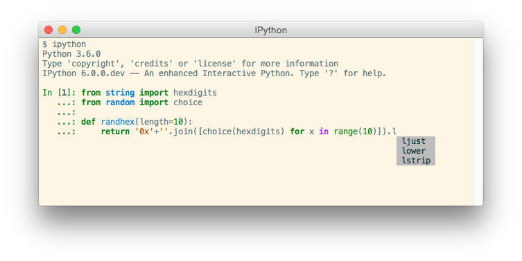 Screenshot of IPython 6.0