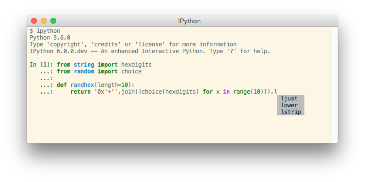 Screenshot of IPython 6.0